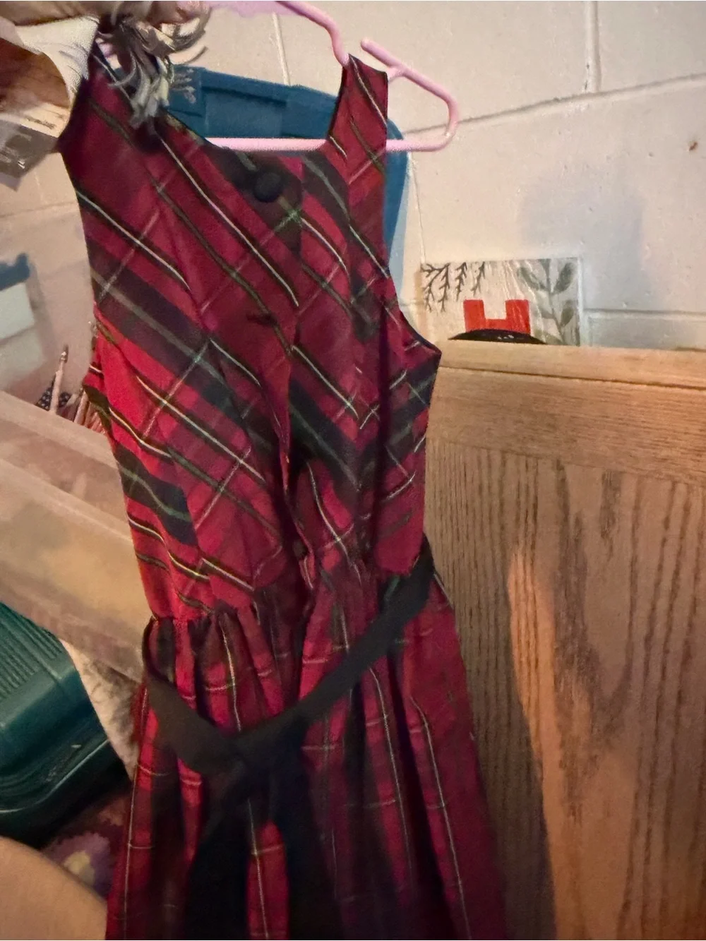 Polo by Ralph Lauren Red Plaid Dress with Black Waistband